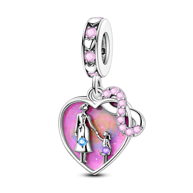 Fit 3mm Bracelets 925 Sterling Silver Tulip Family Embrace Heart Charms Beads DIY Fine Jewelry Gift Making For Women