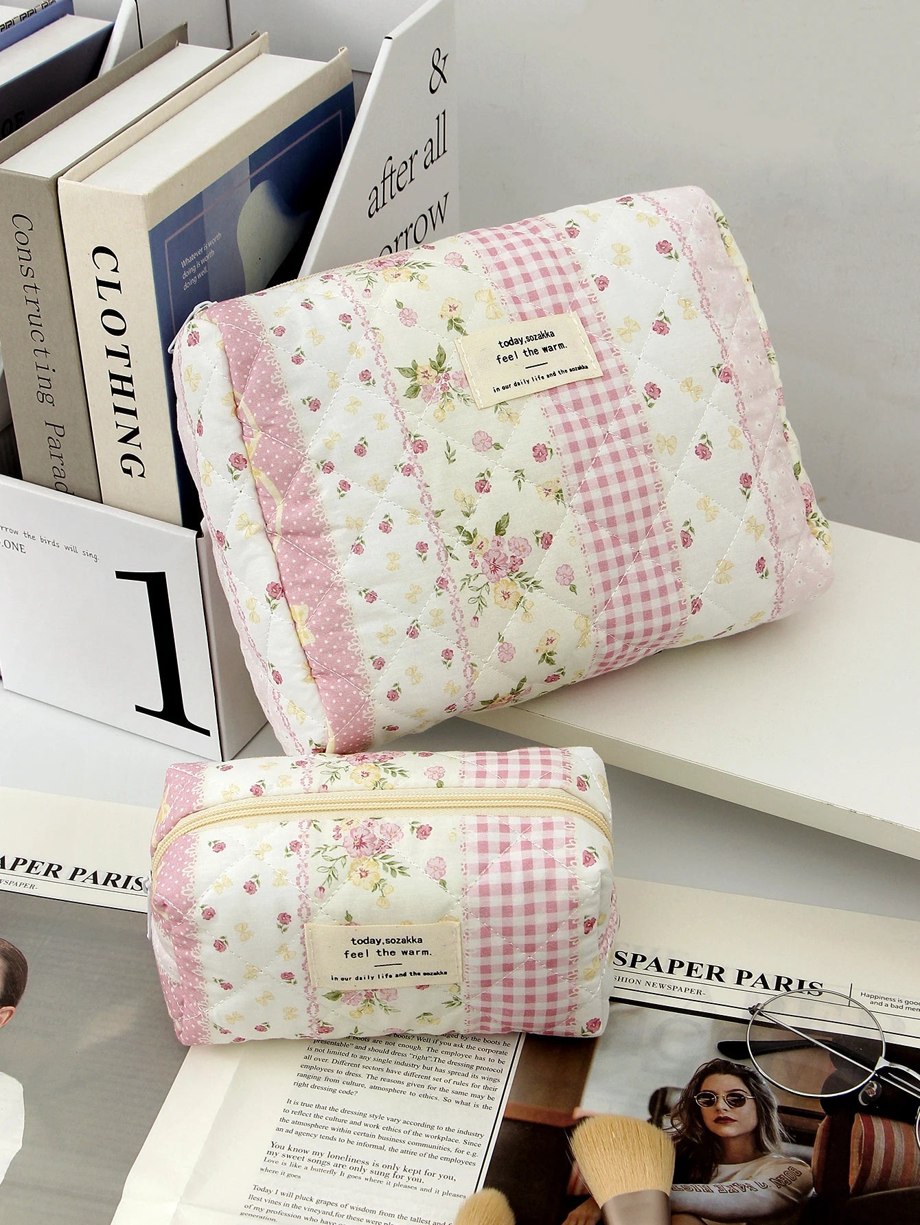 1pc/set pink quilted makeup bag, travel essential makeup bag, multifunctional makeup bag, cute large capacity makeup bag