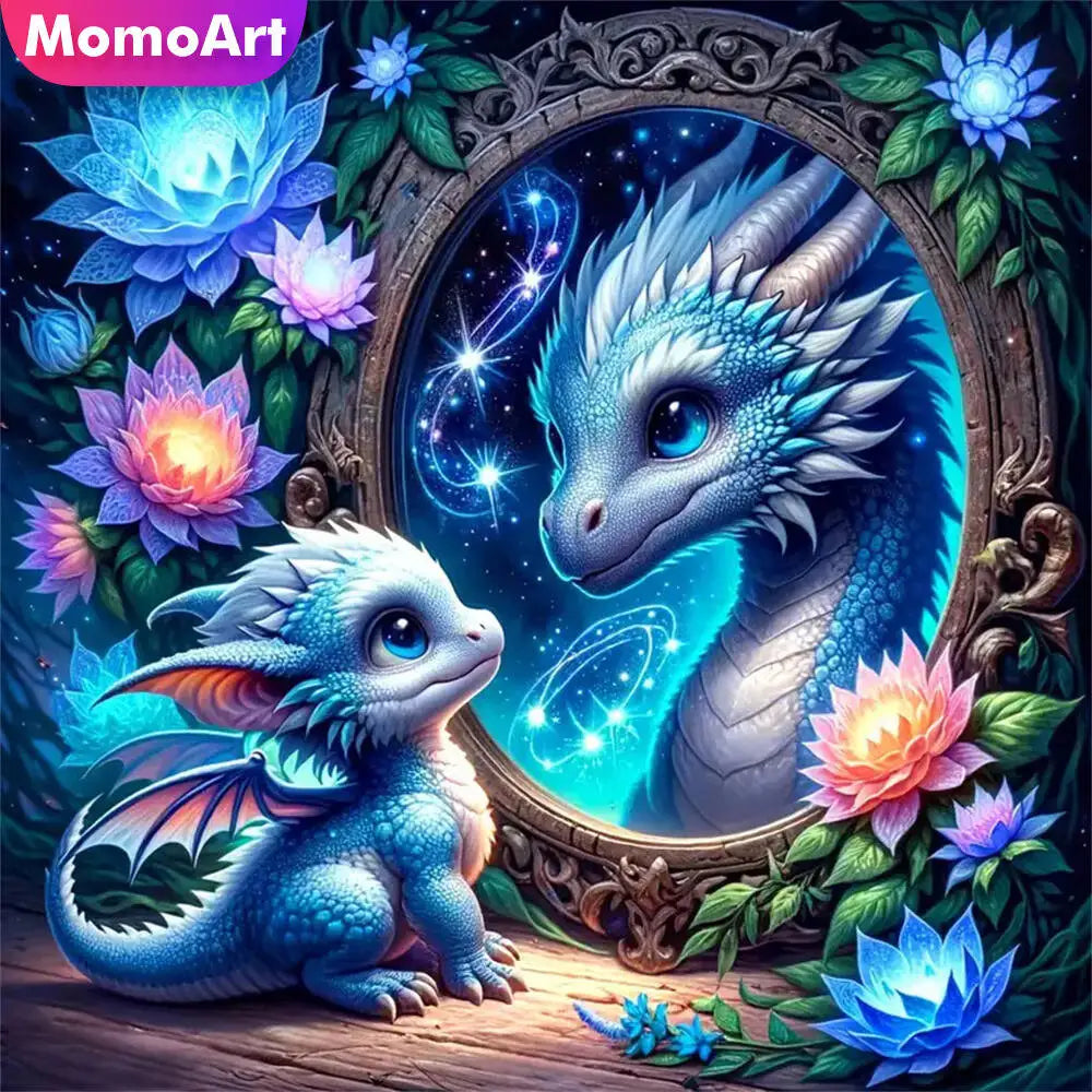 Momoart New Arrival Diamond Embroidery Dinosaur Animal Painting DIY Picture Rhinestones Lotus Flower Mosaic Dragon Child Hobby