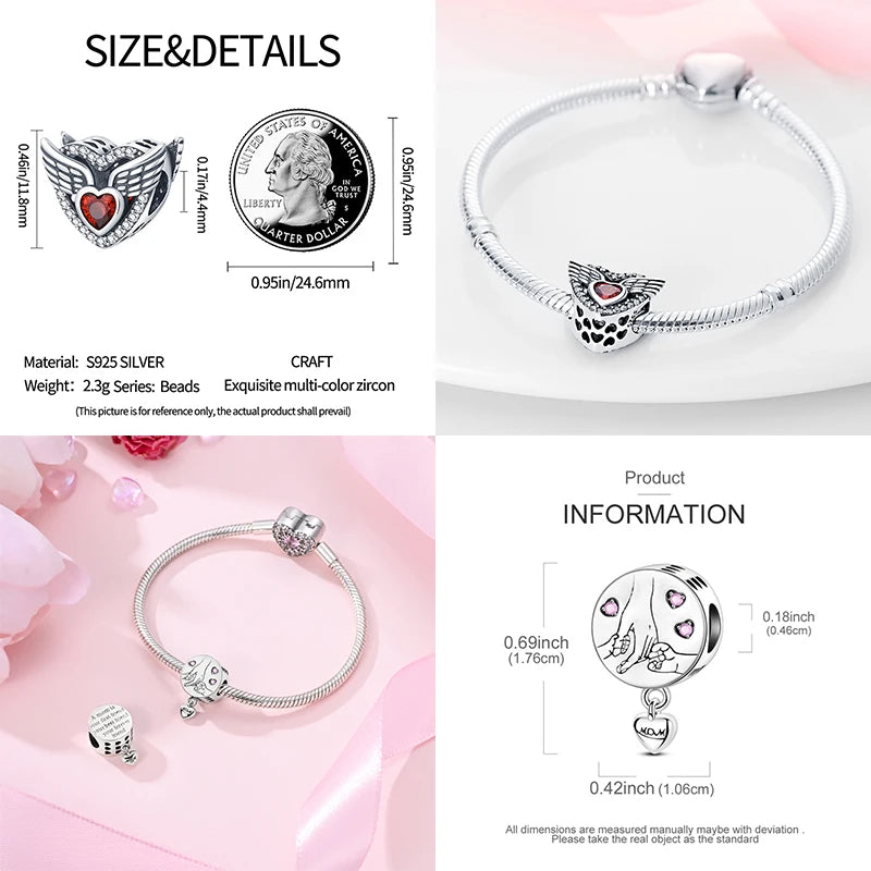 Fit 3mm Bracelets 925 Sterling Silver Tulip Family Embrace Heart Charms Beads DIY Fine Jewelry Gift Making For Women