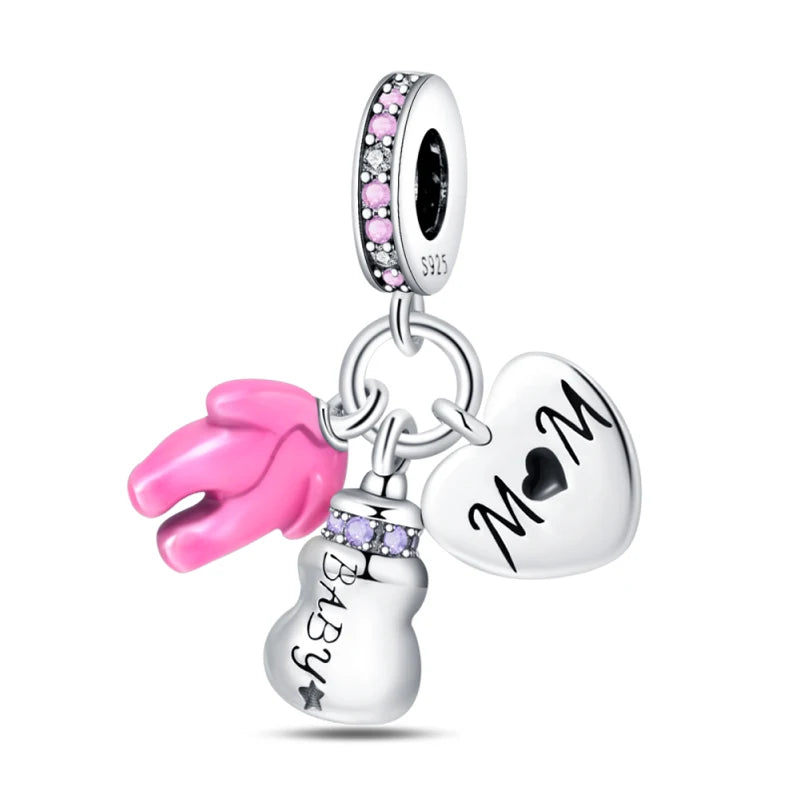 Fit 3mm Bracelets 925 Sterling Silver Tulip Family Embrace Heart Charms Beads DIY Fine Jewelry Gift Making For Women
