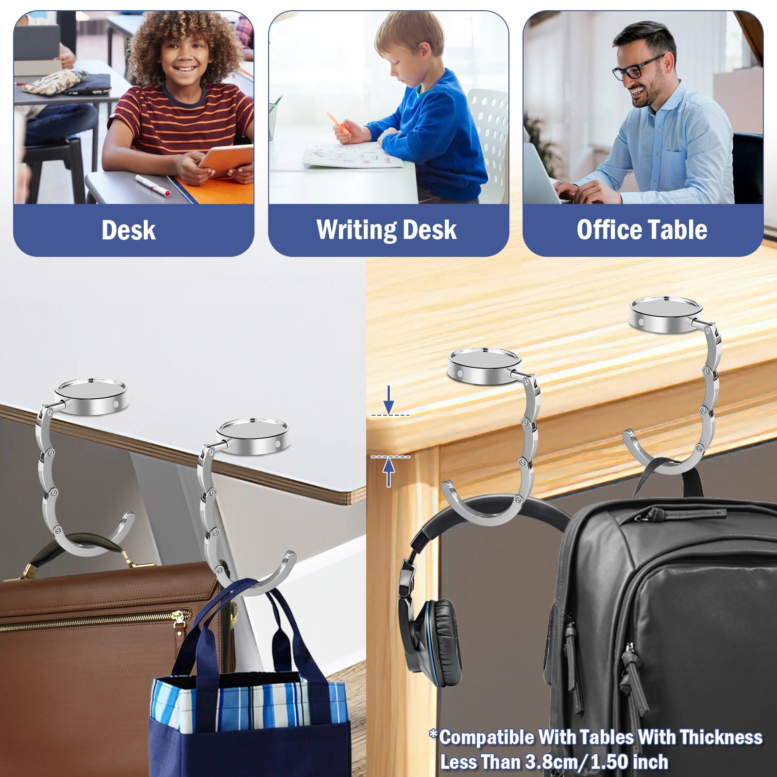 4/8Pcs Handbag Hooks for Tables Folding Purse Hangers Portable Table Bag Holders Metal Purse Hook Non-Slip Handbag Hanger for