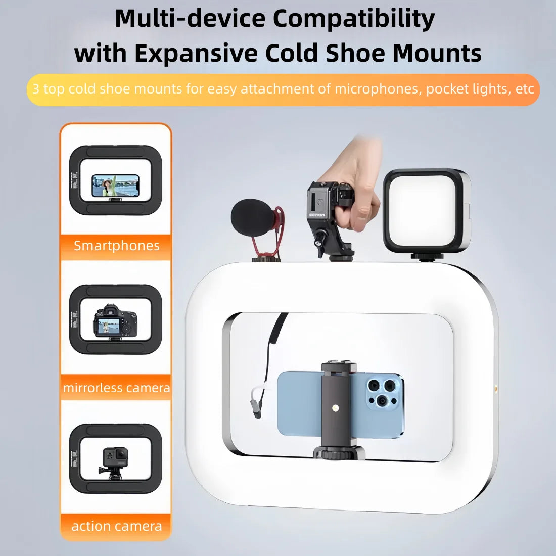 Handheld LED Ring Light Rechargeable Portable Fill Light for Mobile Phone Live Broadcast Photography Desktop Rabbit Cage Selfie