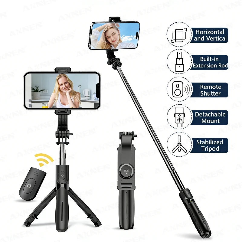 Handheld Selfie Stick Tripod Wireless Remote Stable Shooting with Action Camera Mobile Phone Optional Fill Light Portable Travel