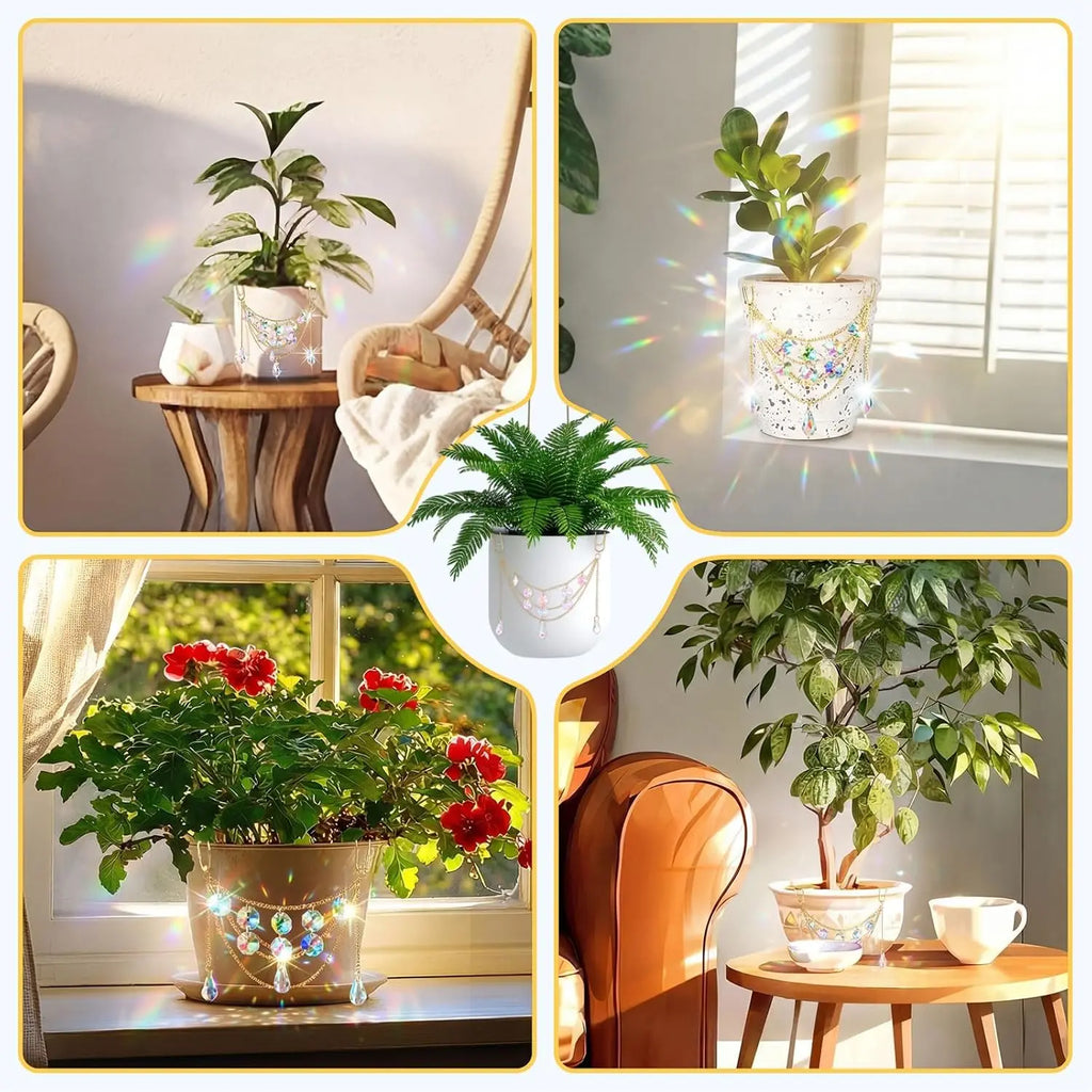 Sun Catcher Plant Hanger with Beads and Glass Crystal Beaded Plant Accessories for Indoor Home Rainbow Decor Pot Accessory