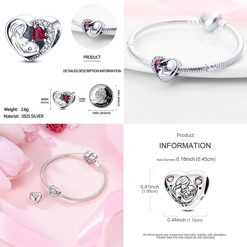 Fit 3mm Bracelets 925 Sterling Silver Tulip Family Embrace Heart Charms Beads DIY Fine Jewelry Gift Making For Women