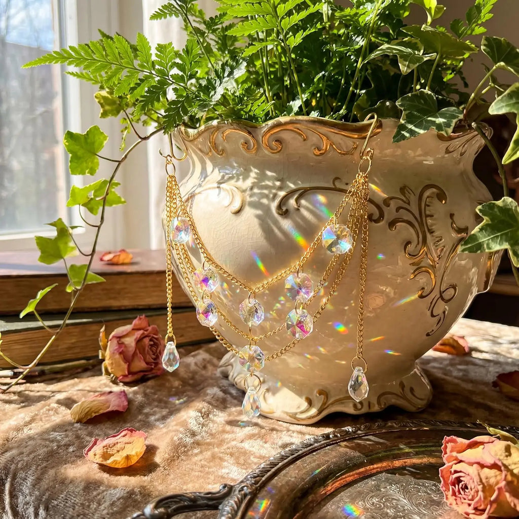 Sun Catcher Plant Hanger with Beads and Glass Crystal Beaded Plant Accessories for Indoor Home Rainbow Decor Pot Accessory