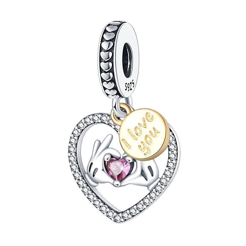Fit 3mm Bracelets 925 Sterling Silver Tulip Family Embrace Heart Charms Beads DIY Fine Jewelry Gift Making For Women