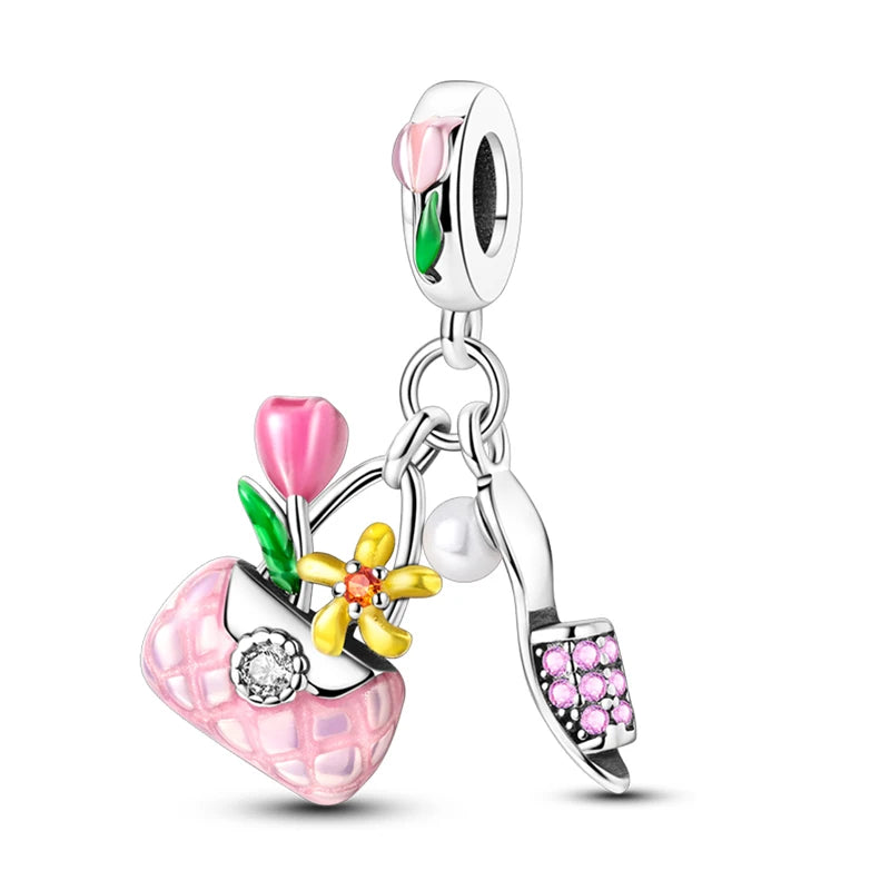 Fit 3mm Bracelets 925 Sterling Silver Tulip Family Embrace Heart Charms Beads DIY Fine Jewelry Gift Making For Women