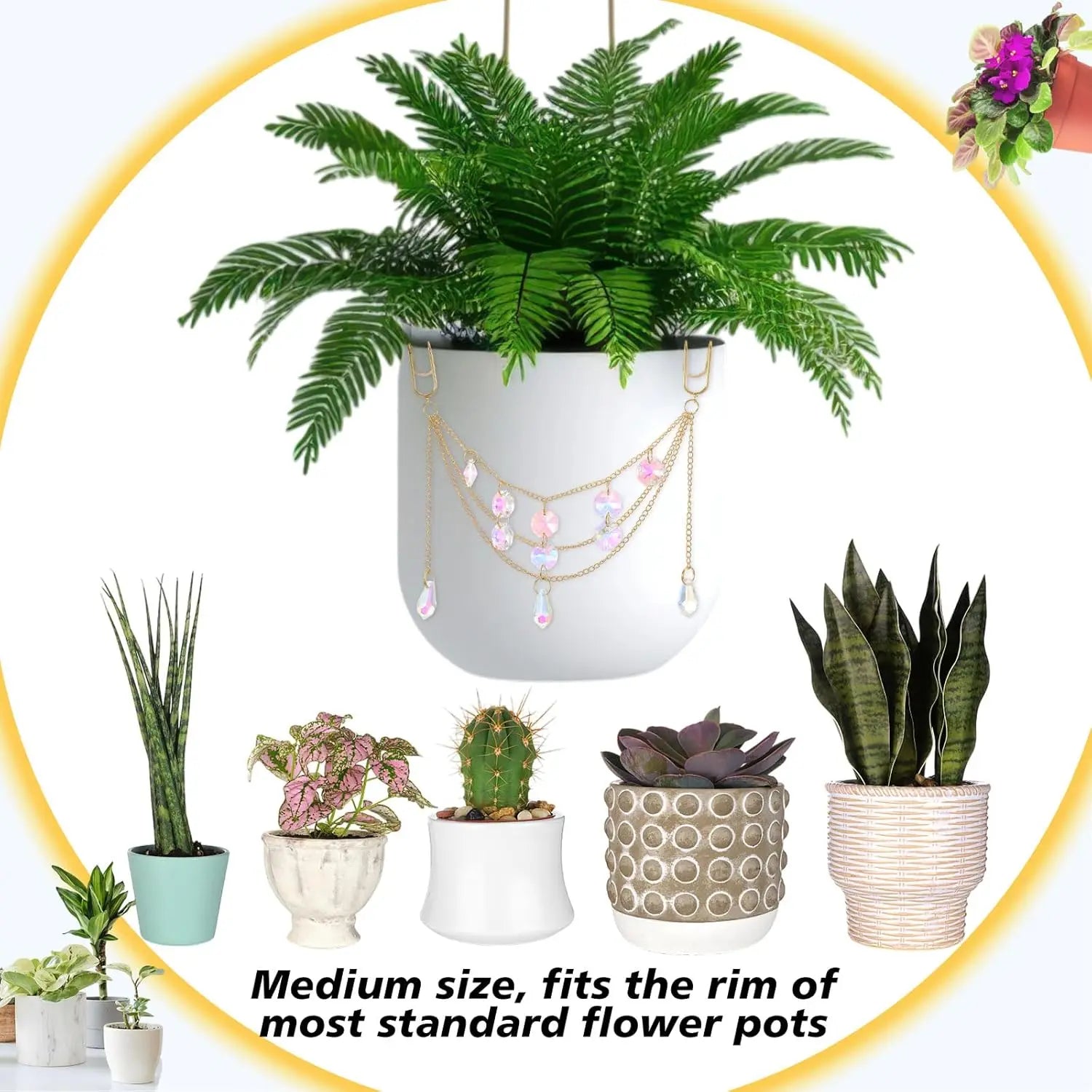 Sun Catcher Plant Hanger with Beads and Glass Crystal Beaded Plant Accessories for Indoor Home Rainbow Decor Pot Accessory