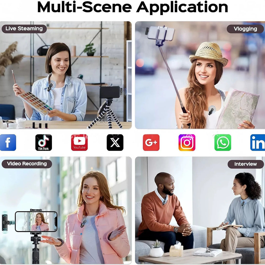 Mini K11 Wireless Lavalier Microphone Auto Noise Reduction Microphone 1 in 2 for Iphone Android Live Streaming/Video Recording
