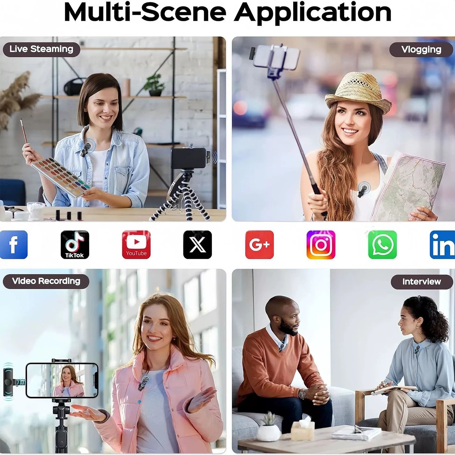 Mini K11 Wireless Lavalier Microphone Auto Noise Reduction Microphone 1 in 2 for Iphone Android Live Streaming/Video Recording
