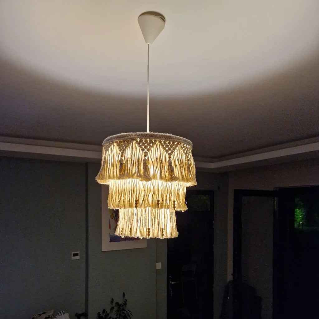 Handamde Macrame Chandelier  Macrame Lampshade Boho Hanging Lamp Cover Ceiling Pendant Light For Home Bedroom Chandeliers