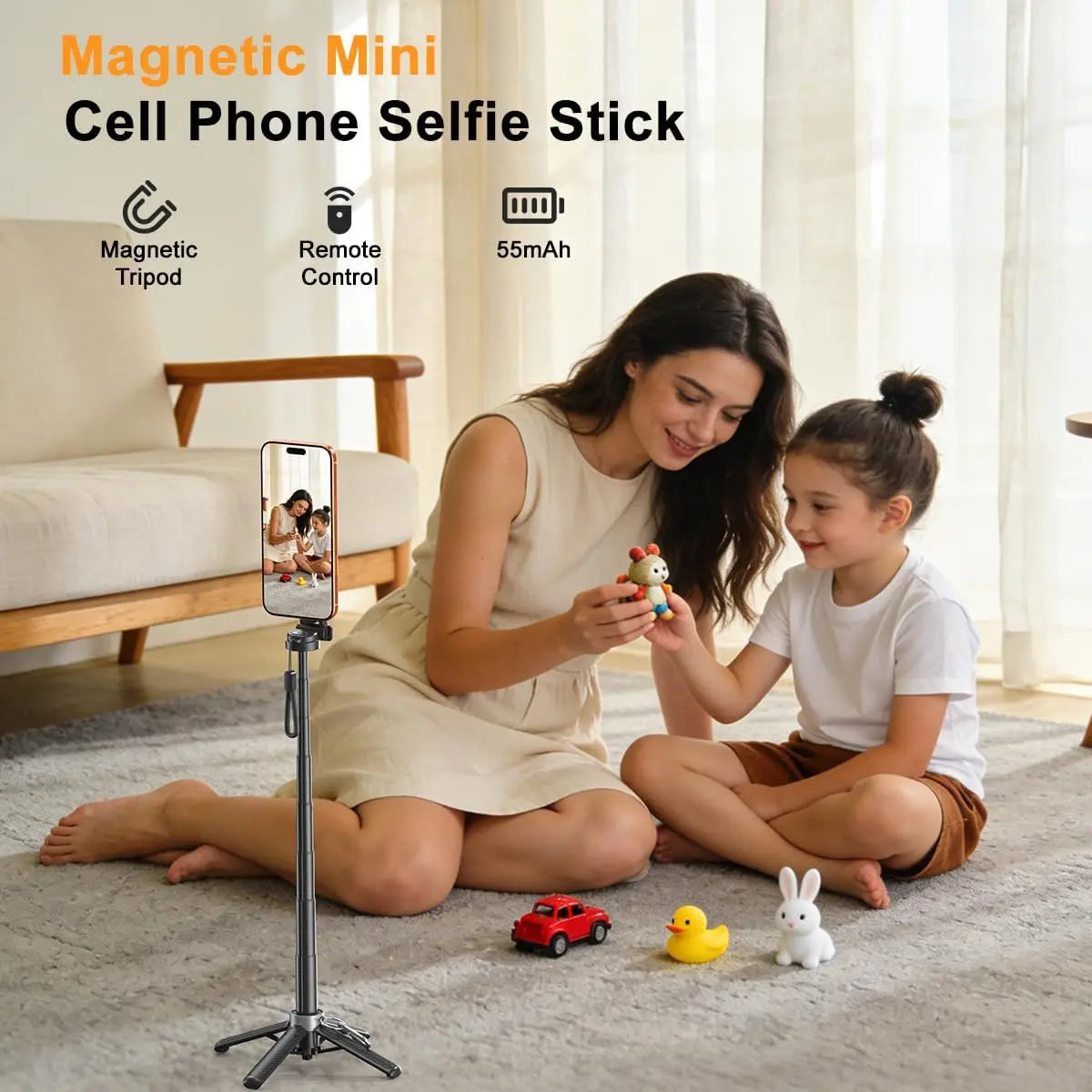 Magnetic Selfie Stick with Remote for Cell Phone 360° Rotation Transforms into Mini Tripod/Handheld Stabilizer/Phone Stand
