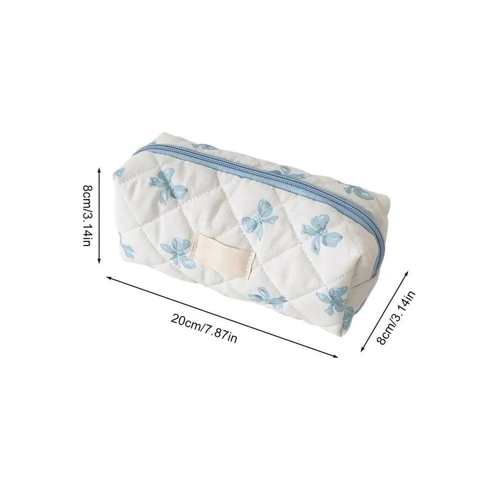 Pencil Case Cute Bow Pattern Storage Bag Pencil Case Cosmetic Organizer Portable Toiletry Makeup Pouch Student Stationery