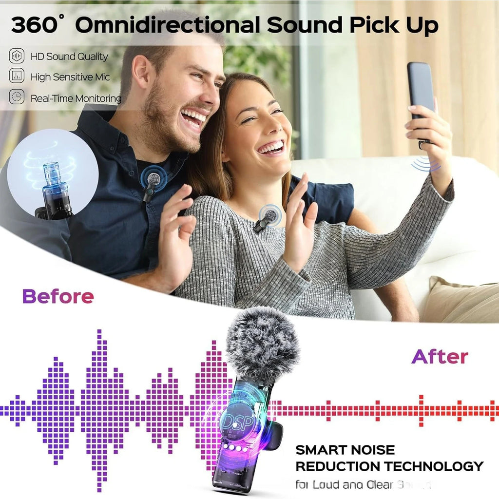 Mini K11 Wireless Lavalier Microphone Auto Noise Reduction Microphone 1 in 2 for Iphone Android Live Streaming/Video Recording