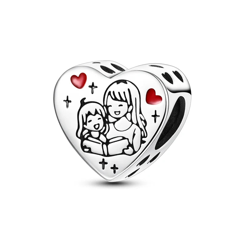 Fit 3mm Bracelets 925 Sterling Silver Tulip Family Embrace Heart Charms Beads DIY Fine Jewelry Gift Making For Women