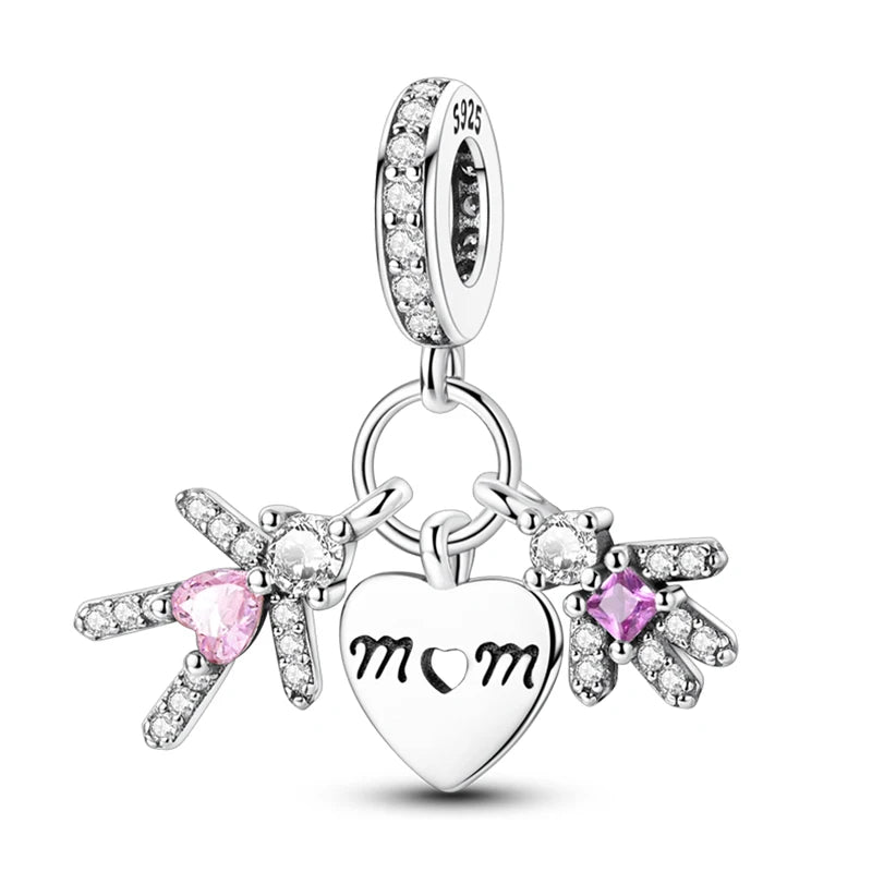 Fit 3mm Bracelets 925 Sterling Silver Tulip Family Embrace Heart Charms Beads DIY Fine Jewelry Gift Making For Women