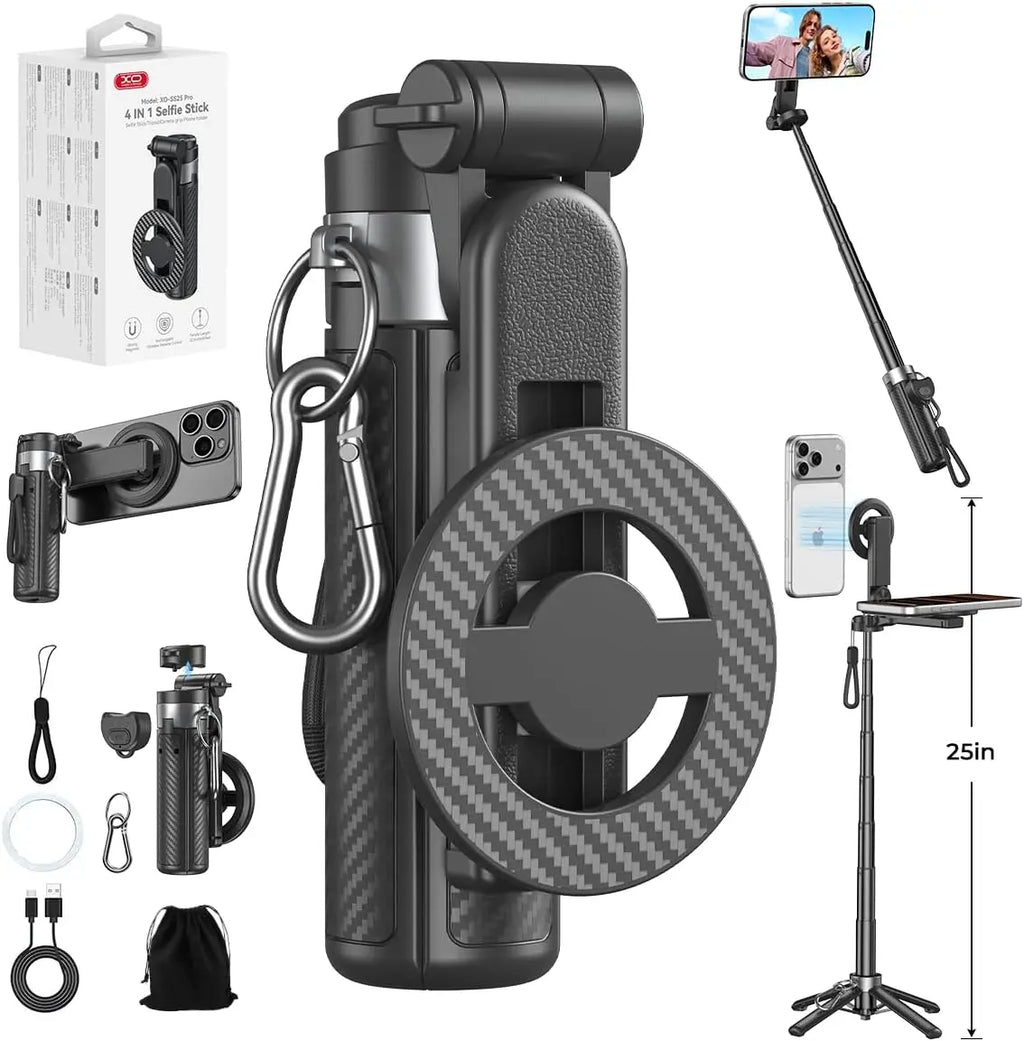 Magnetic Selfie Stick with Remote for Cell Phone 360° Rotation Transforms into Mini Tripod/Handheld Stabilizer/Phone Stand