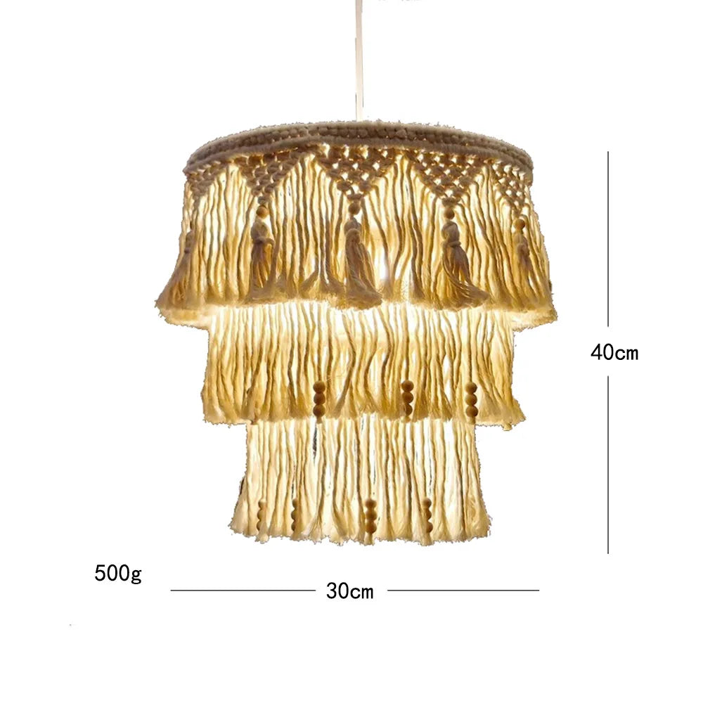 Handamde Macrame Chandelier  Macrame Lampshade Boho Hanging Lamp Cover Ceiling Pendant Light For Home Bedroom Chandeliers