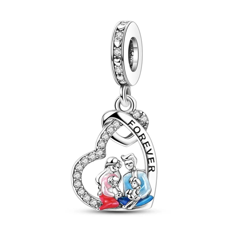 Fit 3mm Bracelets 925 Sterling Silver Tulip Family Embrace Heart Charms Beads DIY Fine Jewelry Gift Making For Women