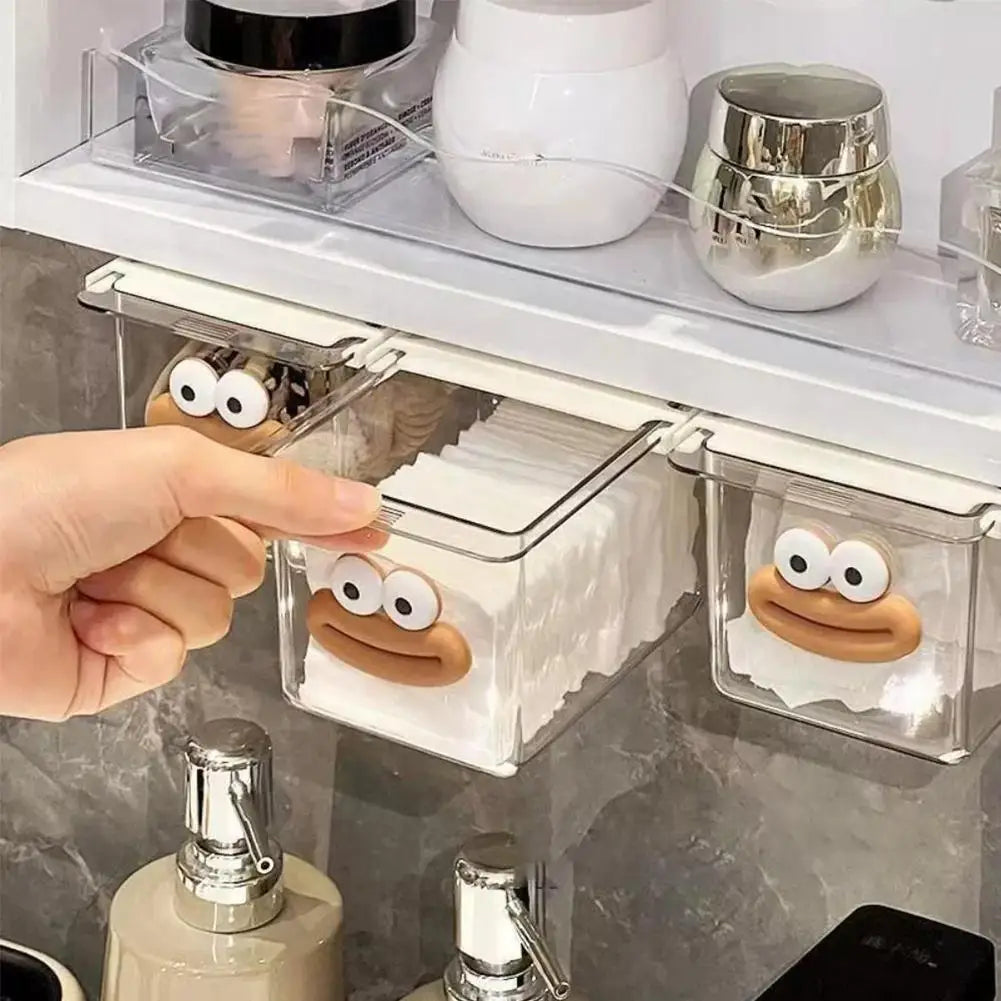 Transparent Bathroom Storage Box Hidden Cosmetics Organizer Hair clips, Makeup pads,Cotton Stick Pull-Out Storage Box