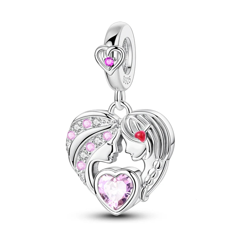 Fit 3mm Bracelets 925 Sterling Silver Tulip Family Embrace Heart Charms Beads DIY Fine Jewelry Gift Making For Women