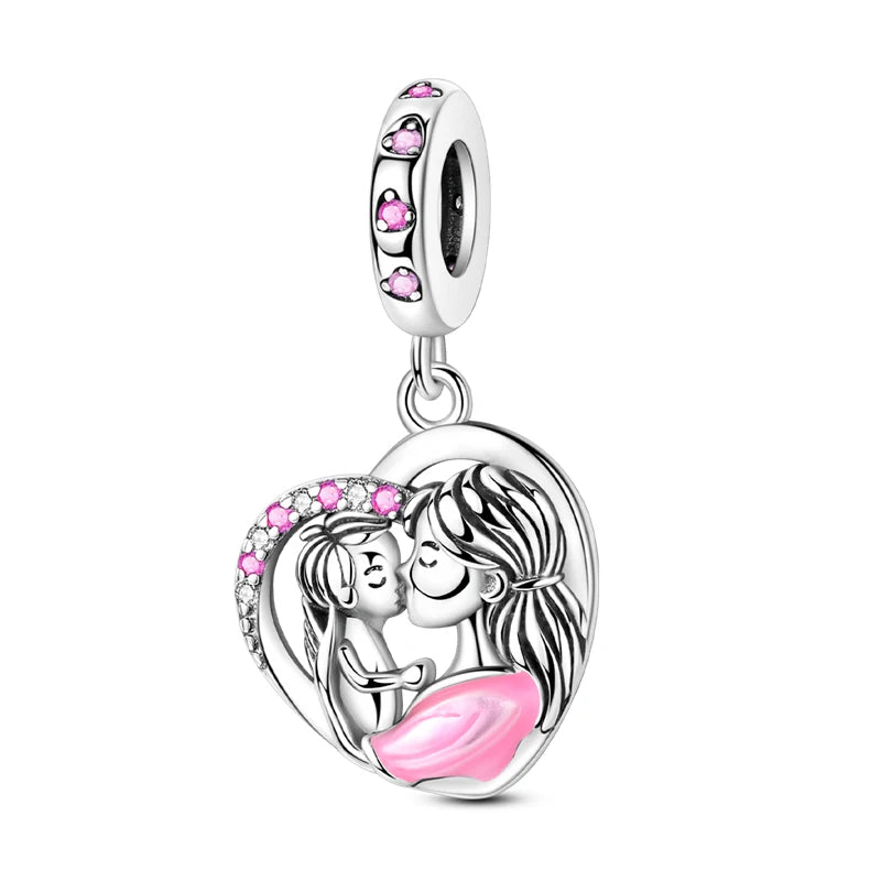 Fit 3mm Bracelets 925 Sterling Silver Tulip Family Embrace Heart Charms Beads DIY Fine Jewelry Gift Making For Women