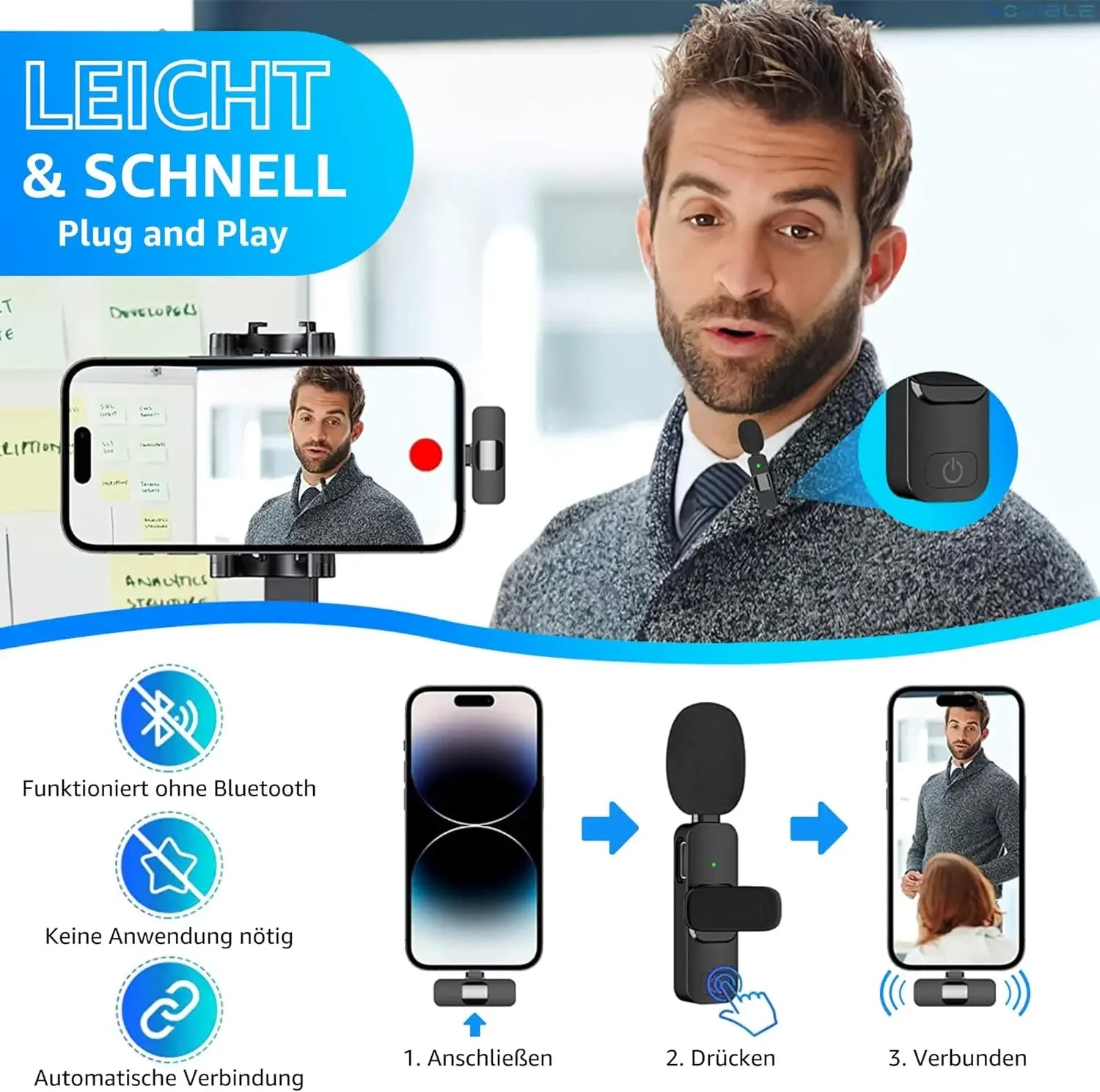 Wireless Lavalier Microphone for iPhone Android USB-C Microphone with Noise Reduction for Live Streaming Interviews mini mic