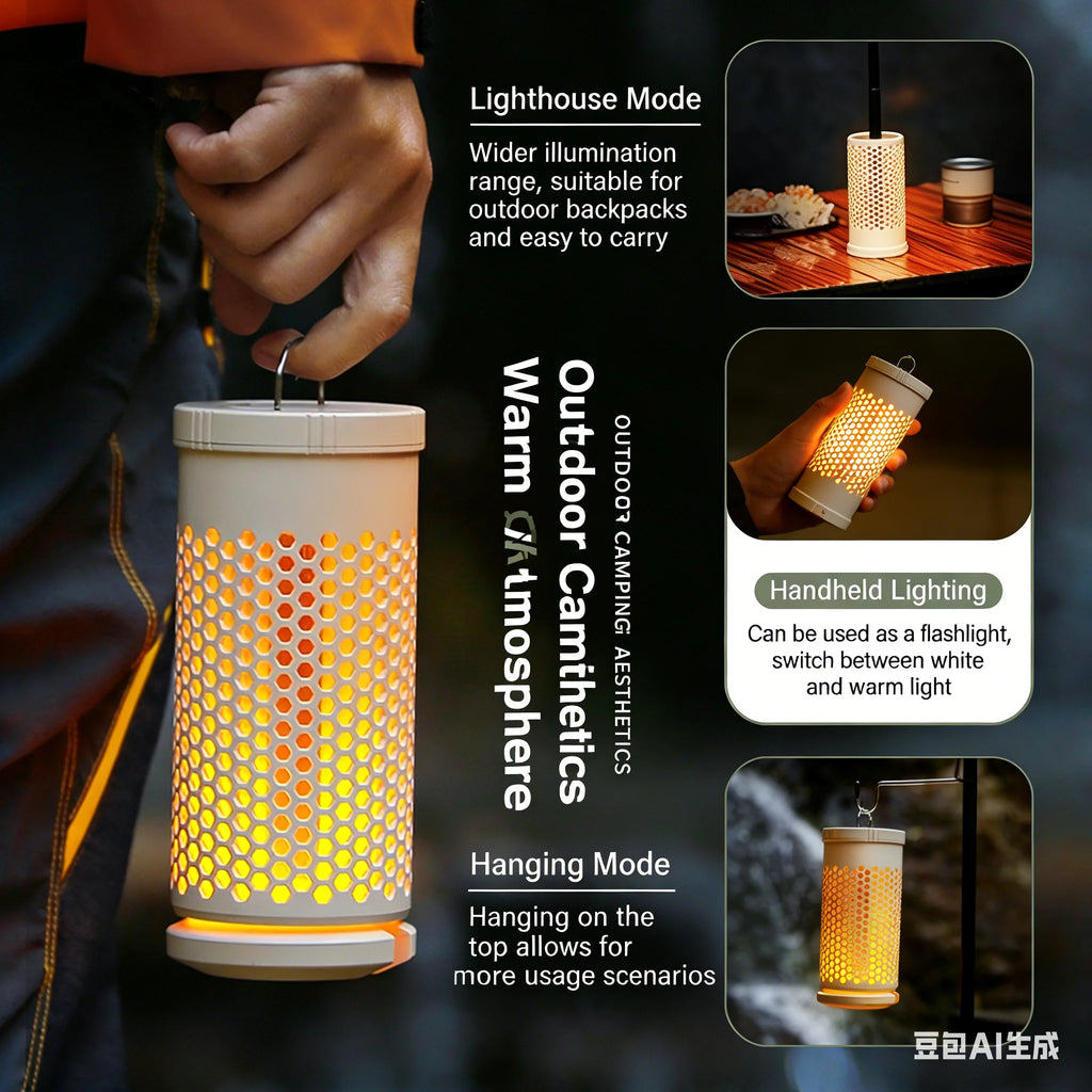 Portable Camping Lantern,Warm/Cool White,Type-C Charge,Battery Display,Retractable, 180° Rotatable,Hook,Camping/Fishing/Outdoor