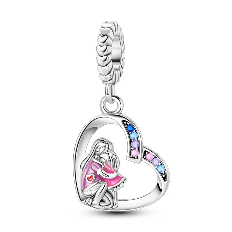 Fit 3mm Bracelets 925 Sterling Silver Tulip Family Embrace Heart Charms Beads DIY Fine Jewelry Gift Making For Women