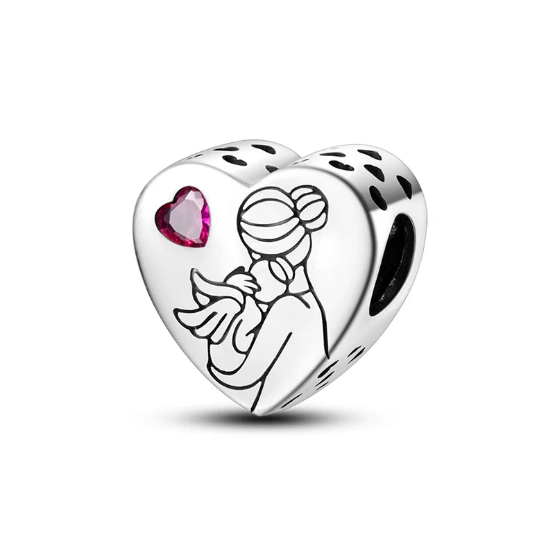 Fit 3mm Bracelets 925 Sterling Silver Tulip Family Embrace Heart Charms Beads DIY Fine Jewelry Gift Making For Women