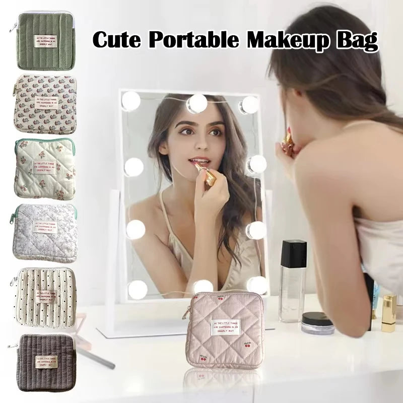 Cute Soft Square Cosmetic Bags Small Toiletry Makeup Organizer Travel Portable Tampon Headphone Card Coin Money Storage Bags