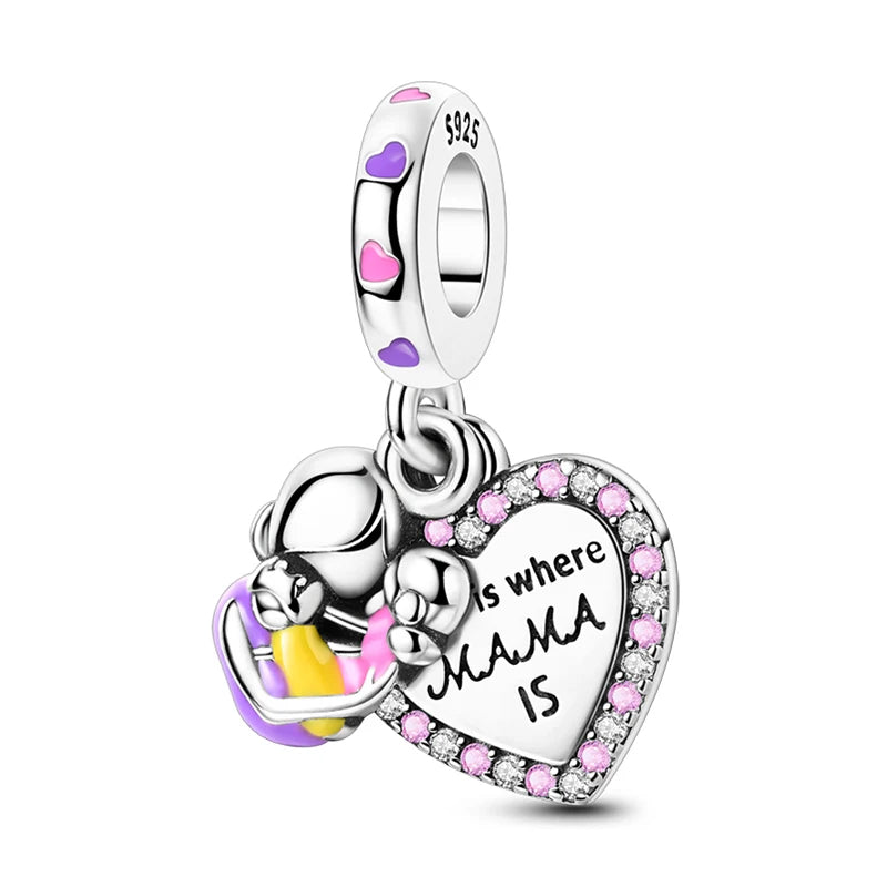Fit 3mm Bracelets 925 Sterling Silver Tulip Family Embrace Heart Charms Beads DIY Fine Jewelry Gift Making For Women