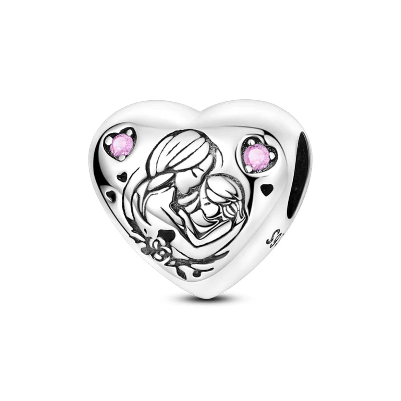 Fit 3mm Bracelets 925 Sterling Silver Tulip Family Embrace Heart Charms Beads DIY Fine Jewelry Gift Making For Women