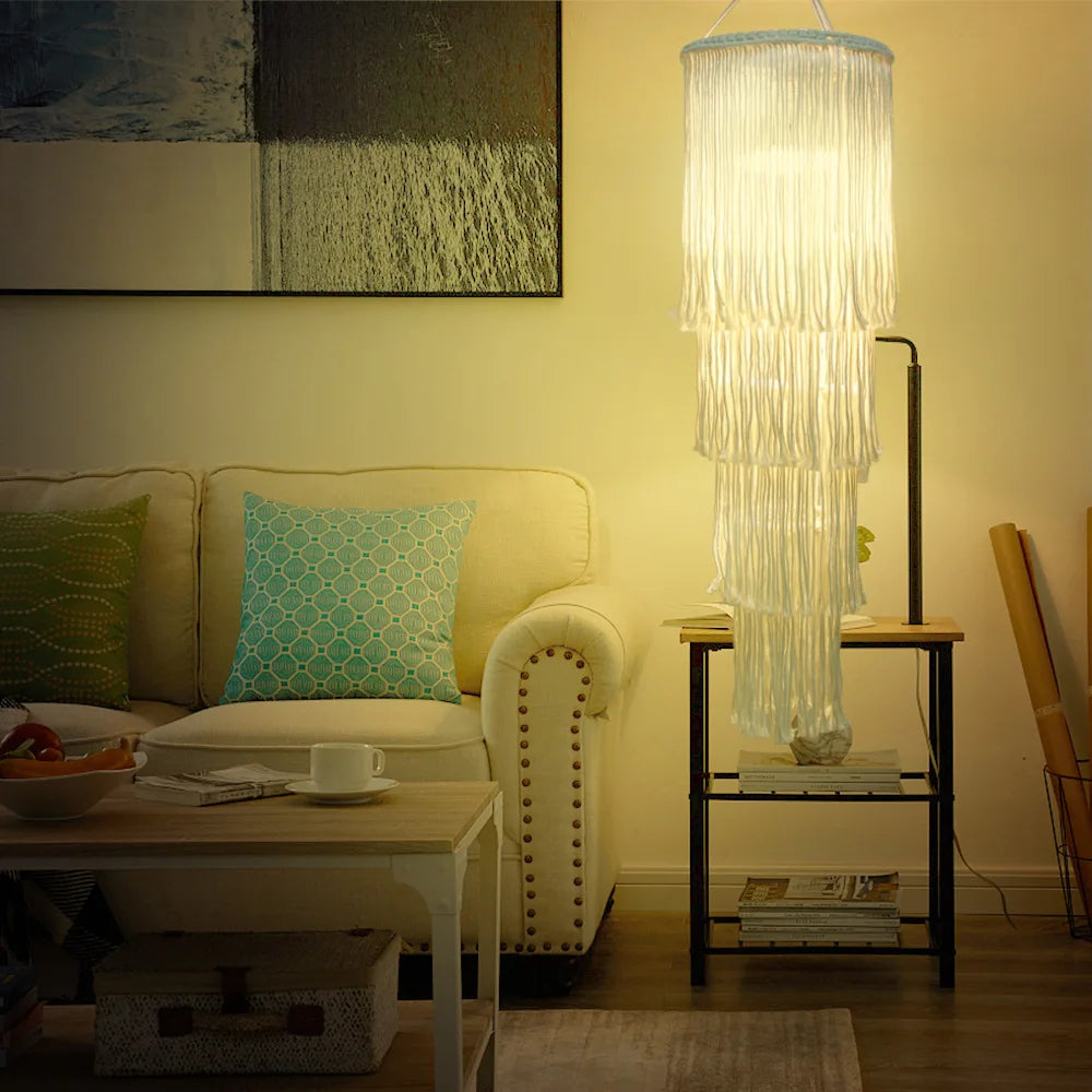Handamde Macrame Chandelier  Macrame Lampshade Boho Hanging Lamp Cover Ceiling Pendant Light For Home Bedroom Chandeliers
