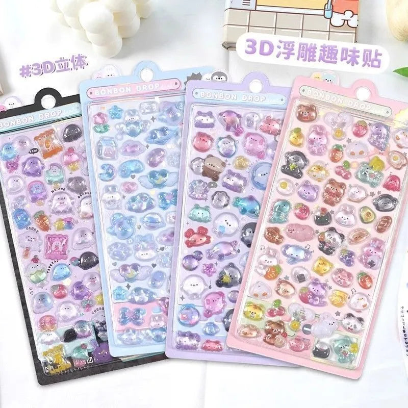 Funny Sweet Furit Ice Cream Pets Drop 3D Relief Sticker Scrapbooking Diy Diary Decor Journaling Stationery Kawaii Stickers