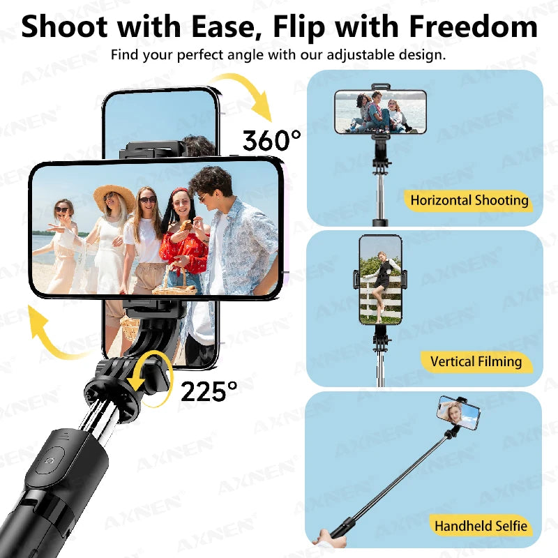 Handheld Selfie Stick Tripod Wireless Remote Stable Shooting with Action Camera Mobile Phone Optional Fill Light Portable Travel