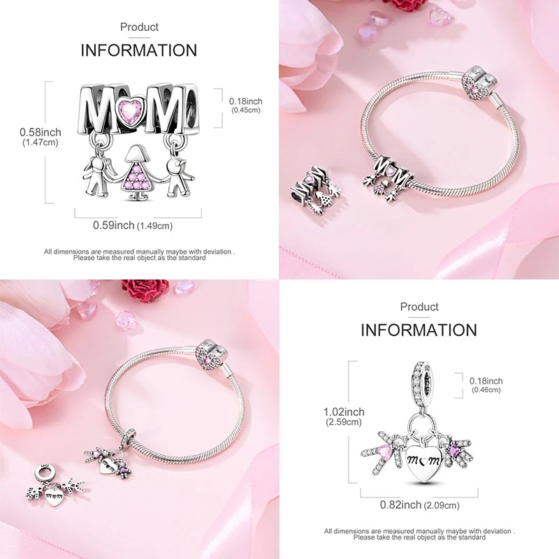 Fit 3mm Bracelets 925 Sterling Silver Tulip Family Embrace Heart Charms Beads DIY Fine Jewelry Gift Making For Women