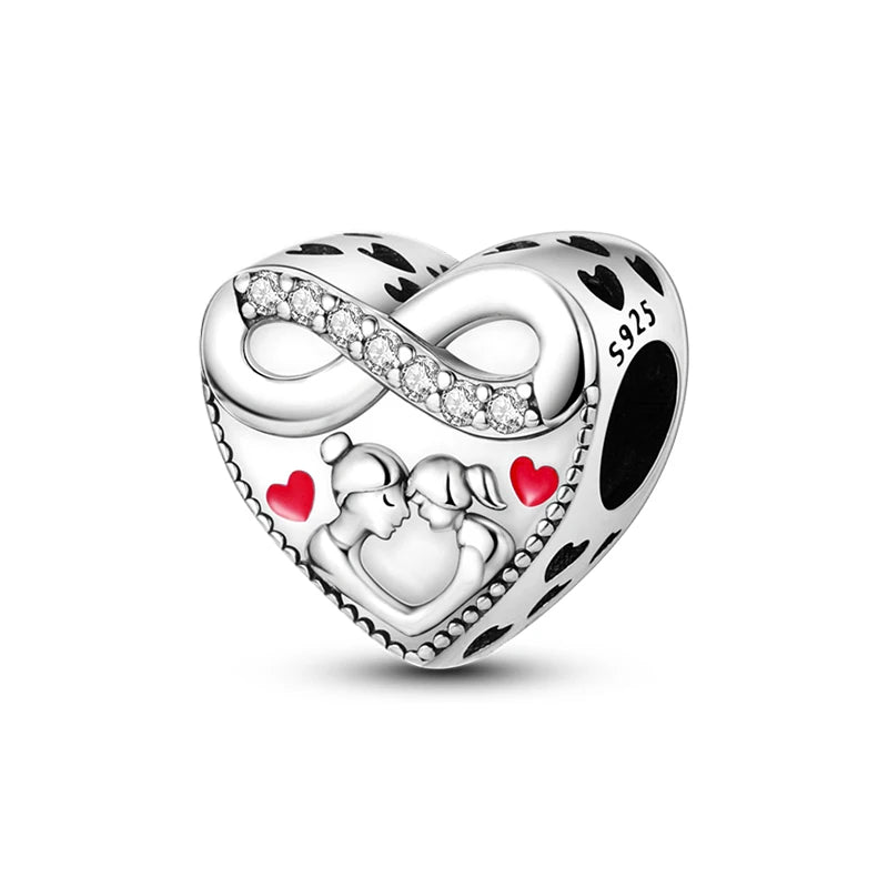 Fit 3mm Bracelets 925 Sterling Silver Tulip Family Embrace Heart Charms Beads DIY Fine Jewelry Gift Making For Women