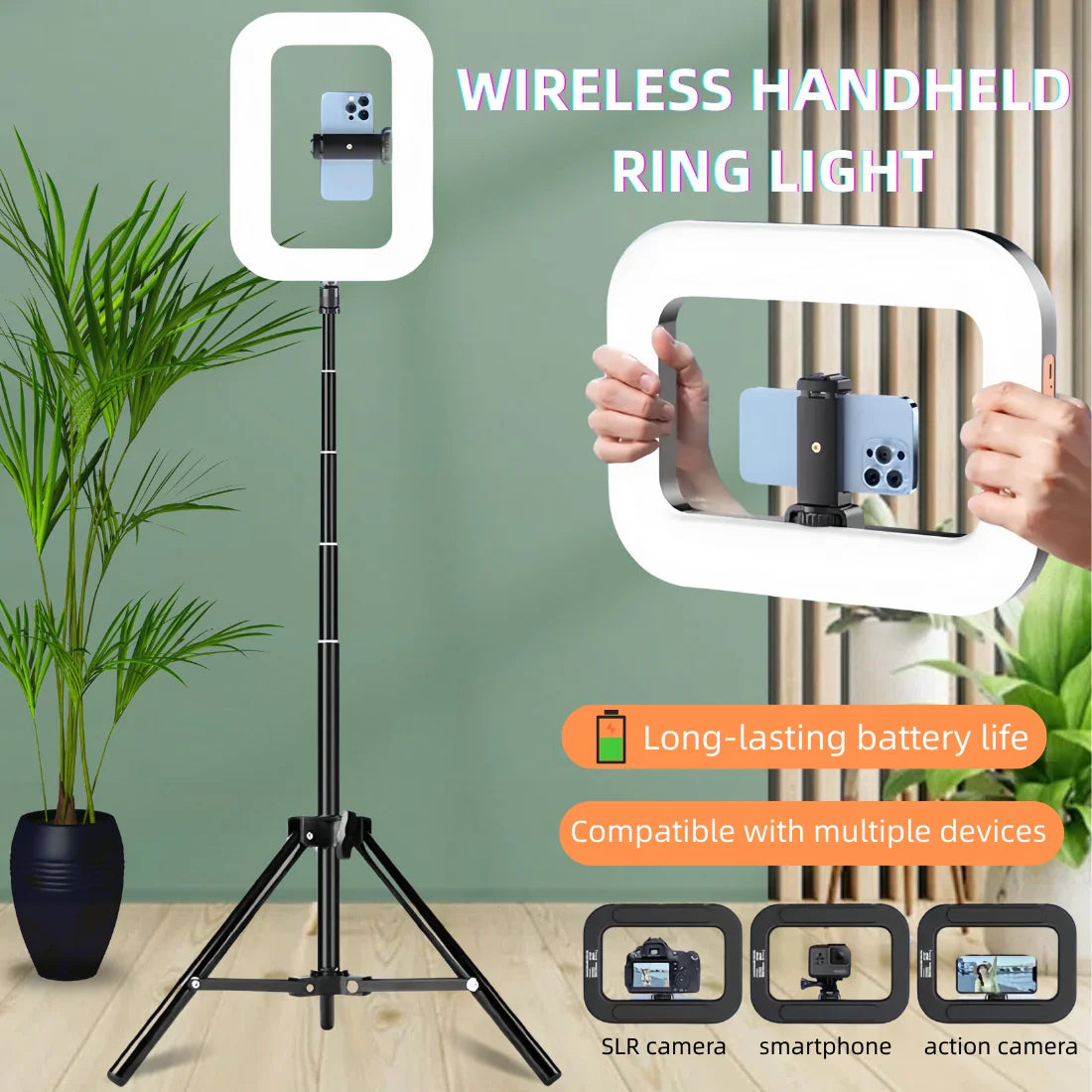Handheld LED Ring Light Rechargeable Portable Fill Light for Mobile Phone Live Broadcast Photography Desktop Rabbit Cage Selfie