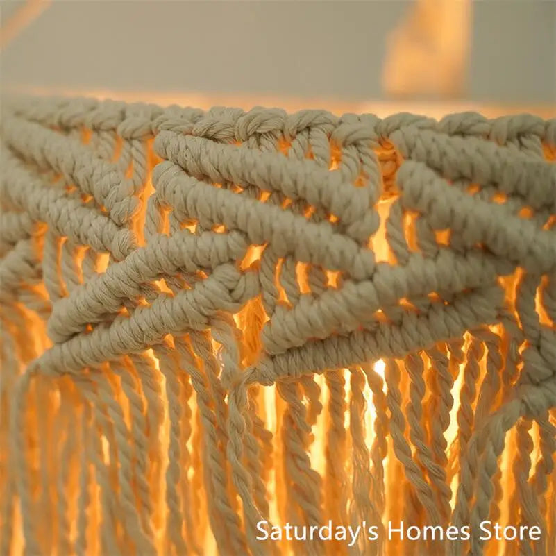 Handamde Macrame Chandelier  Macrame Lampshade Boho Hanging Lamp Cover Ceiling Pendant Light For Home Bedroom Chandeliers
