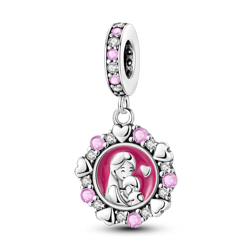 Fit 3mm Bracelets 925 Sterling Silver Tulip Family Embrace Heart Charms Beads DIY Fine Jewelry Gift Making For Women