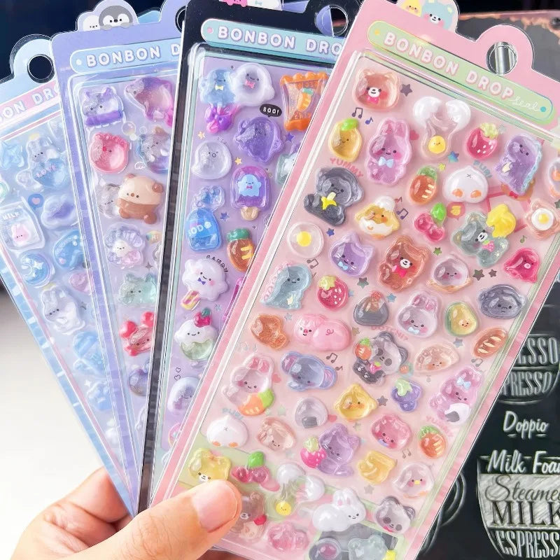 Funny Sweet Furit Ice Cream Pets Drop 3D Relief Sticker Scrapbooking Diy Diary Decor Journaling Stationery Kawaii Stickers