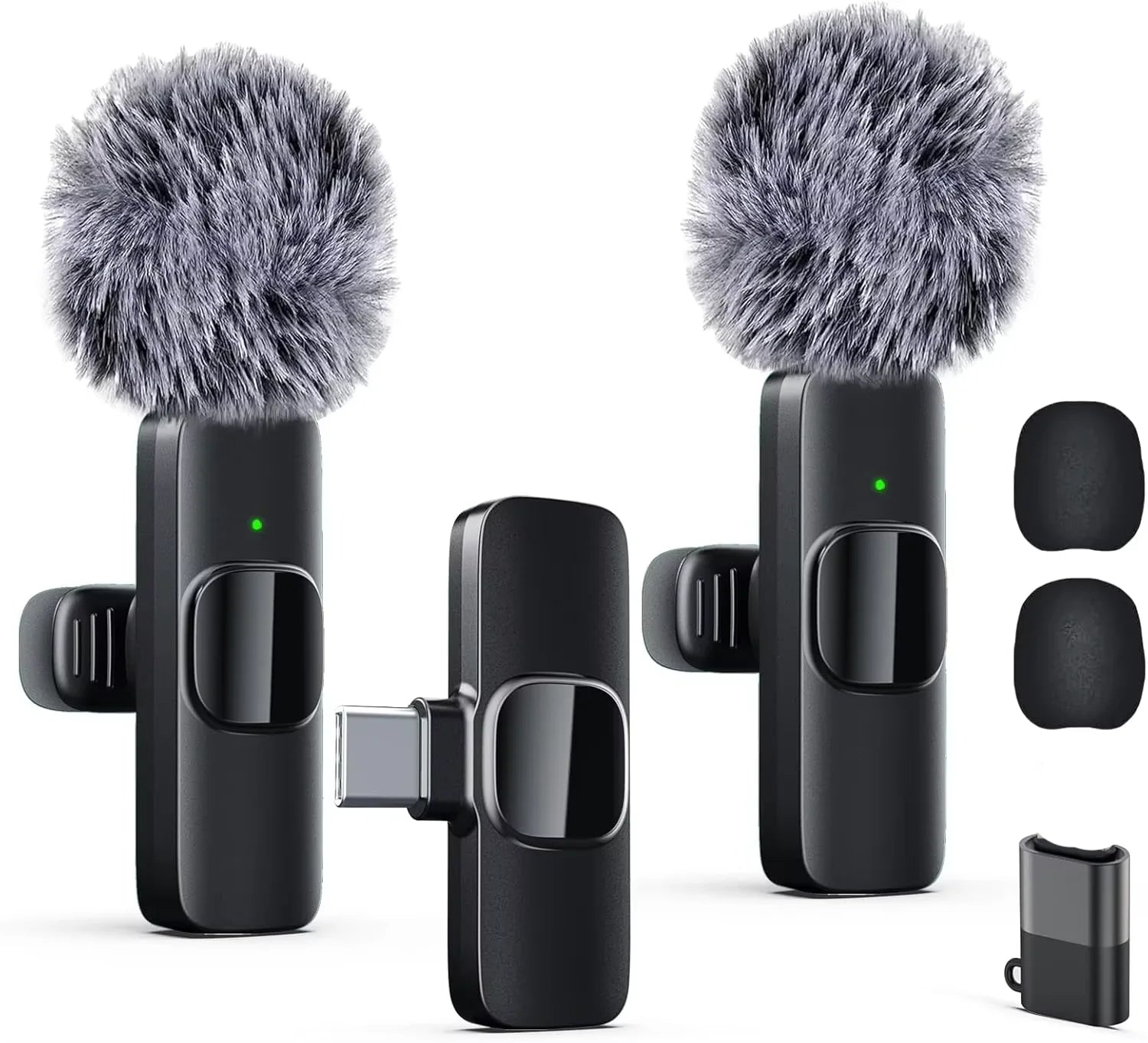 2 Pack Lavalier Microphone for Video Recording, Wireless Mini Microphone for iPhone, iPad, Android, iPhone Mic Crystal Clear