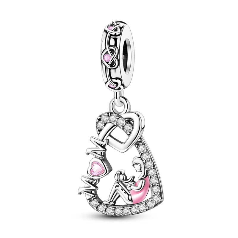 Fit 3mm Bracelets 925 Sterling Silver Tulip Family Embrace Heart Charms Beads DIY Fine Jewelry Gift Making For Women