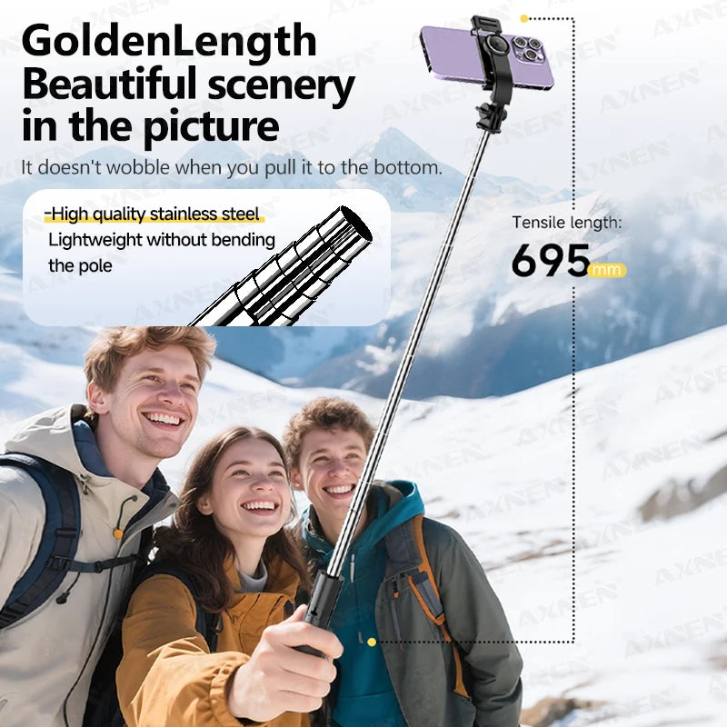Handheld Selfie Stick Tripod Wireless Remote Stable Shooting with Action Camera Mobile Phone Optional Fill Light Portable Travel