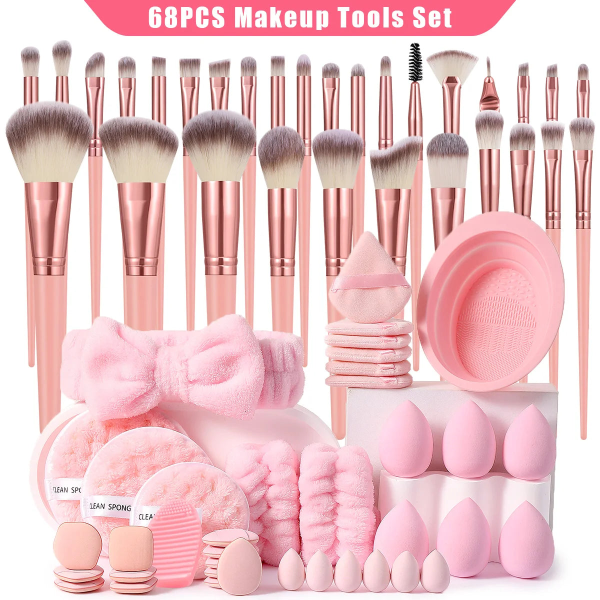 68PCS Makeup Tools:30PCS Makeup brush set+8PCS Makeup Tools+30PCS Makeup Sponges