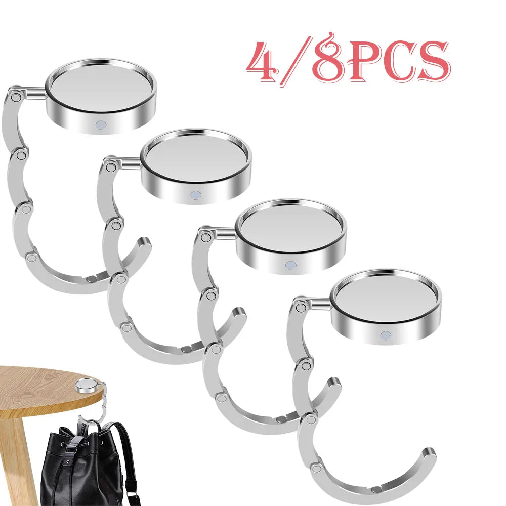 4/8Pcs Handbag Hooks for Tables Folding Purse Hangers Portable Table Bag Holders Metal Purse Hook Non-Slip Handbag Hanger for