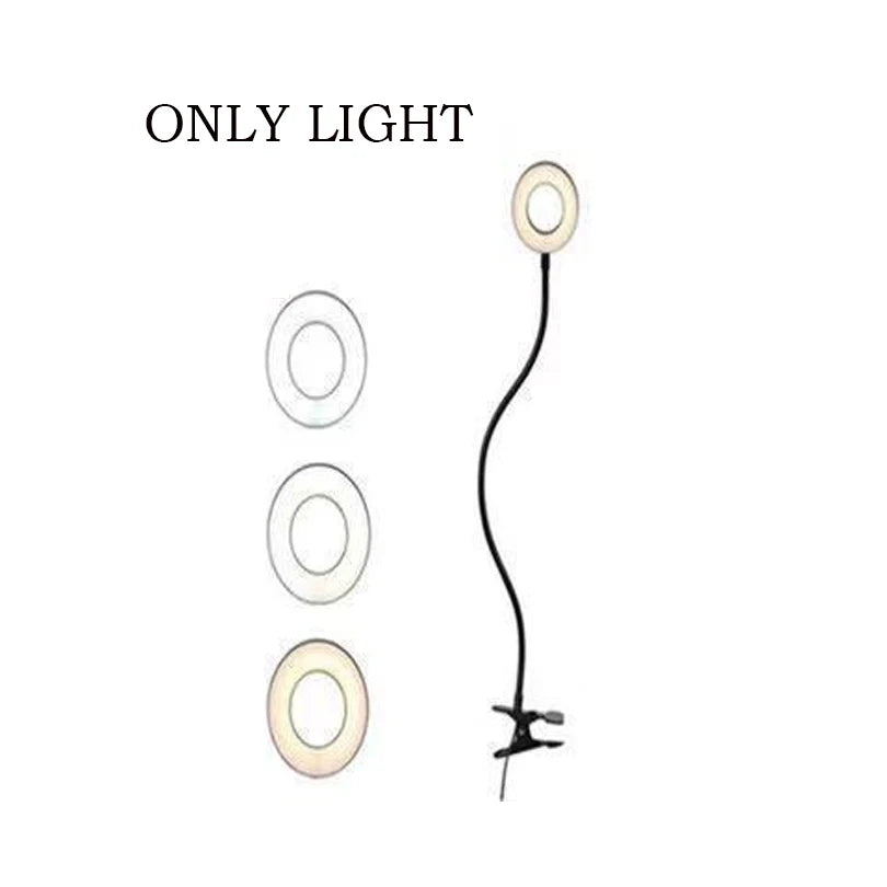 Long Arm Led Ring Fill Light USB Ring Light Fill-in Lamp Dual Lights Dimmable Ring Lamp with Phone Holder for Live Streaming